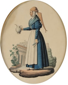 19th CENTURY ITALIAN WATERCOLOR PORTRAIT OF NUN