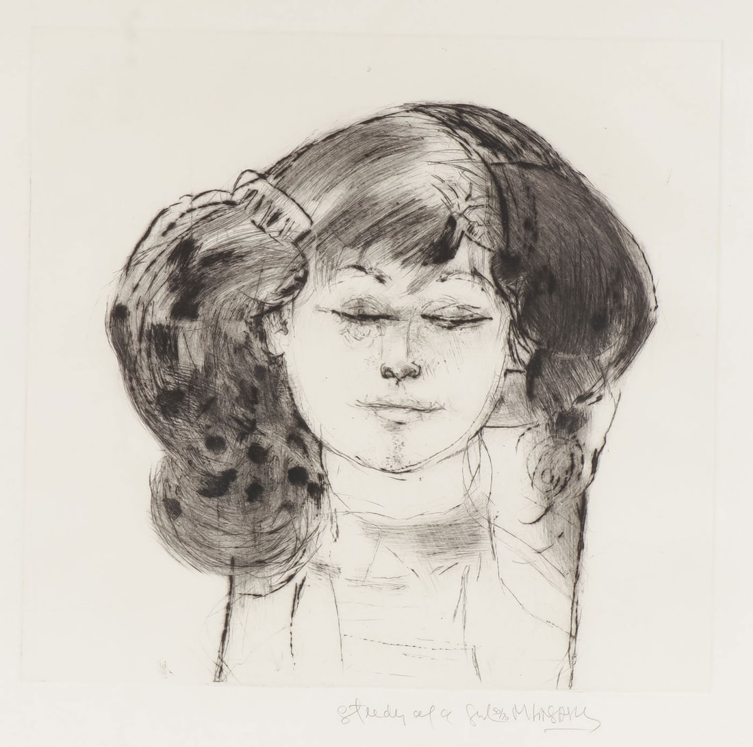 MAURICIO LASANSKY SIGNED ETCHING: MAURICIO LASANSKY (American 1914-2012)Study of a Girl Engraving and etchingSigned, titled and number on lower margin 50/70Impression size 16.75 x 17.75 inches, sheet size 25.5 x 25.5 inches (unframed