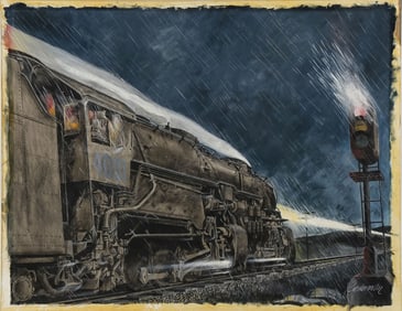 ORIGINAL LOCOMOTIVE ILLUSTRATION ART BIEDERMAN