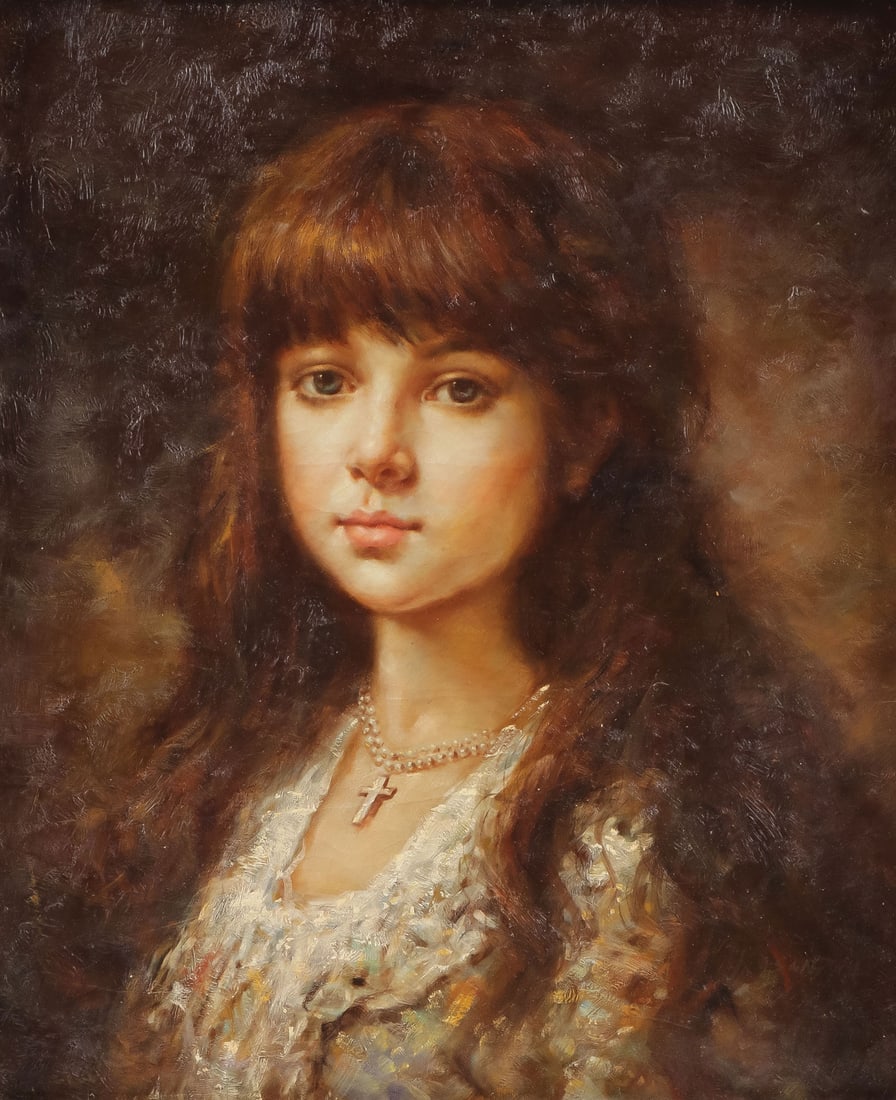 OIL ON CANVAS PORTRAIT AFTER HARLAMOFF: After ALEXEI HARLAMOFF (Russian 1840 ? 1925) The Young Model Oil on canvas Unsigned 24 inches x 20 inches (61 x 51cm), contained in an ornate gilt frame overall measuring 33.5 inches x 29.5 inches (85