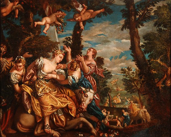 OLD MASTER OIL PAINTING AFTER VERONESE: After PAOLO VERONESE(Italian 1528-1588) Europa Being Brought to Crete Oil on canvas 20.8 inches x 25.5 inches (53 x 64.75 cm)