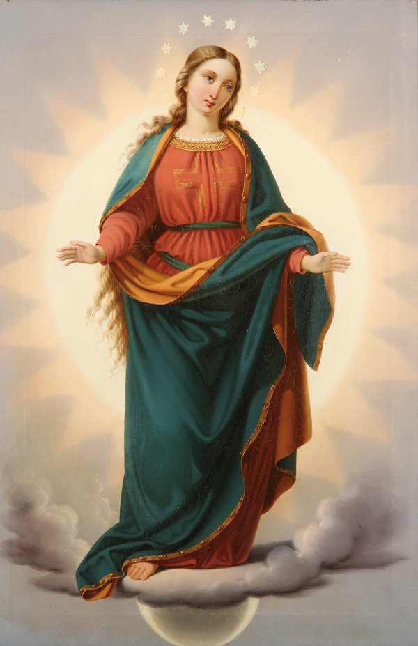 VERY FINE OLD OIL PAINTING OF VIRGIN MARY, CIRCA 1860