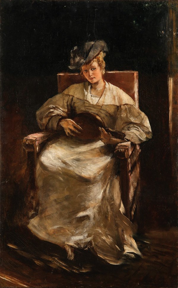 19TH CENTURY CONTINENTAL SCHOOL PAINTING: CONTINENTAL SCHOOL(19th century) Seated Woman Playing the Mandolin Oil on canvas Apparently unsigned 25.9 inches x 16.3 inches (65.8 x 41.7 cm), unframed