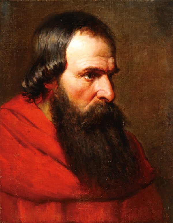 19TH C.BRITISH SCHOOL OIL ON CANVAS PAINTING: BRITISH SCHOOL(19th century)Portrait of a Bearded Man in Red Cloak- circa 1890Oil on canvasUnsigned19.5 inches x 15.5 inches (49.5 x 39.3 cm), unframed