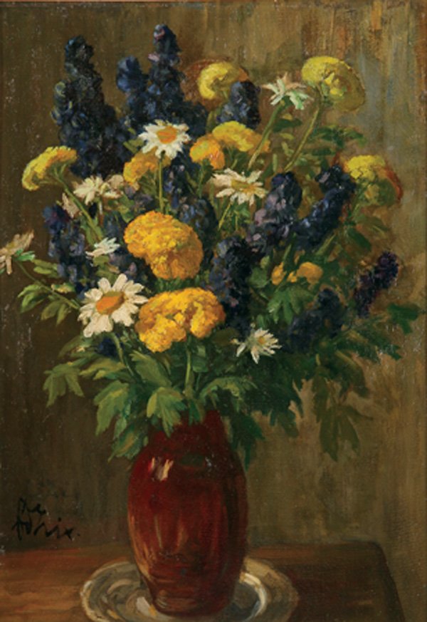 FINE SIGNED FLORAL STILL LIFE OIL PAINTING, F. ZIX: FERDINAND ZIX(German 1864-1942) Floral Still Life with Daisies and Chrysanthemums Oil on artist board Signed lower left 27.7 inches x 19.5 inches (69.5 x 49.5 cm)