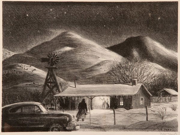 PETER HURD PENCIL SIGNED LITHOGRAPH: PETER HURD(American 1904-1984)The Late Call- 1949LithographPencil signed lower rightImage size 14 inches x 18.75 inches (35.6 x 47.7 cm)