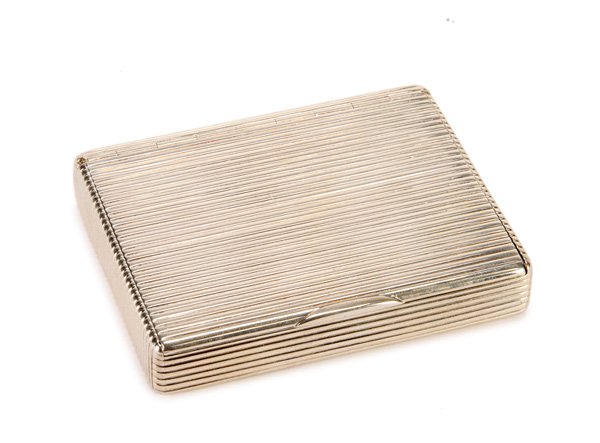 A RUSSIAN SILVER FABERGE CIGARETTE CASE: A RUSSIAN SILVER FABERGE CIGARETTE CASE, MOSCOW, 1899-1907. Of rectangular form with rounded sides and ribbed overall, the interior brightly gilded. Hallmarked Moscow 1899-1907, Cyrillic makers mark "