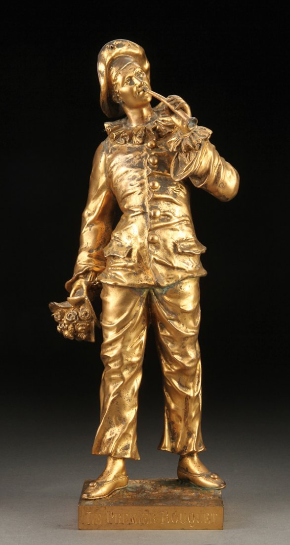 FRENCH BRONZE, CHARLES ANFRIE, BOUQUET: CHARLES ANFRIE(French 1833-1905) Le Premier Bouquet Bronze with gold patina Inscribed on base “C. Anfrie” and with title Height 18 inches (46 cm)