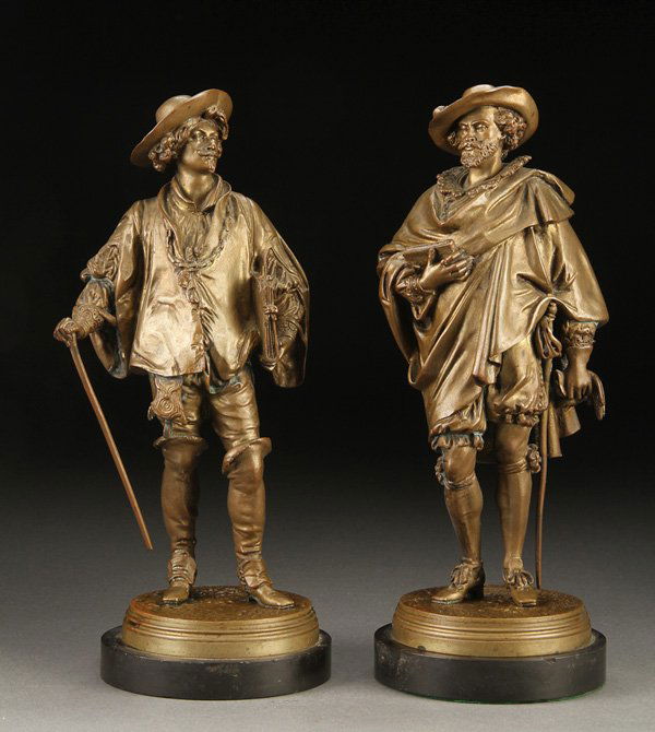 A PAIR OF FRENCH BRONZES, RUBENS & VAN DYCK: JEAN JULES B. SALMSON(French 1823-1902) Peter Paul Rubens and Anthony Van Dyck- a pairBronzeInscribed on base "Salmson"Height 11.1 inches (28.5 cm)