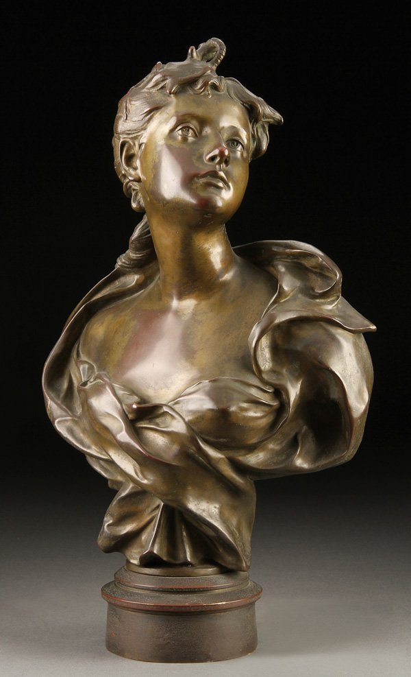 FRENCH BRONZE, HOPE, FELIX PIERRE RICHARD: FELIX PIERRE RICHARD (French 1848- ) Hope Bronze with brown patina Inscribed “F. Richard – Salon des B. Arts” Height 18 inches (46 cm)