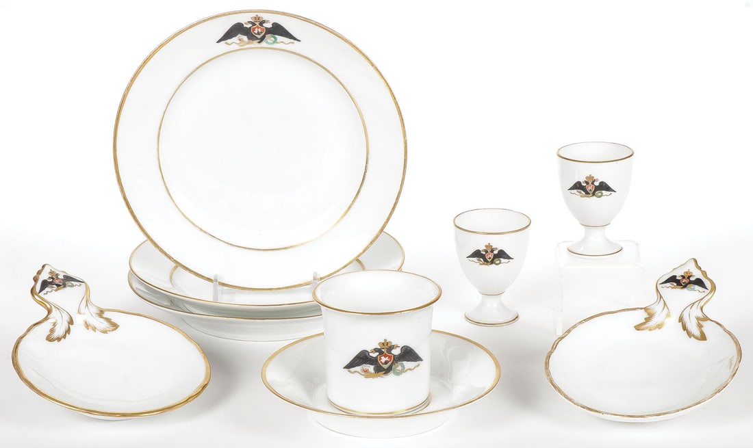 NINE PIECES RUSSIAN IMPERIAL PORCELAIN, GATCHINA (1 of 3)