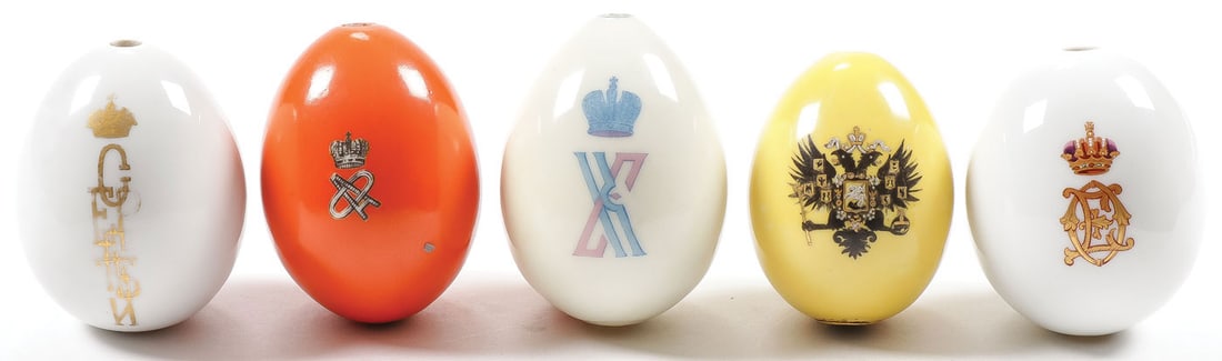 5 RUSSIAN IMPERIAL PORCELAIN EASTER EGGS C.1900 (1 of 2)