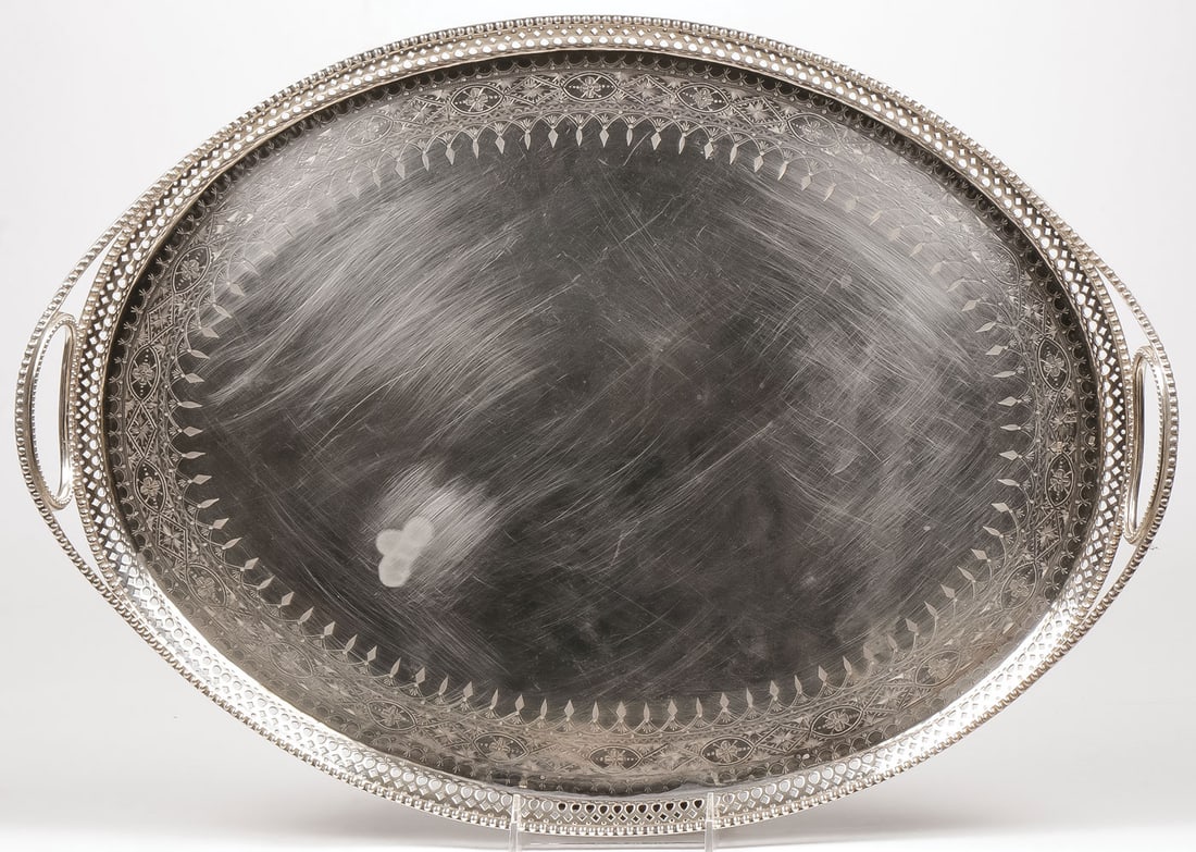 ORNATE RUSSIAN SILVER TRAY, 18TH C (1 of 3)