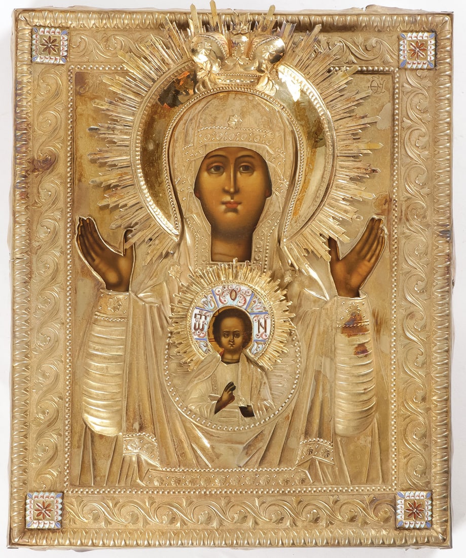 VERY FINE RUSSIAN ICON SIGN MOTHER OF GOD