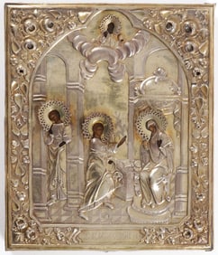 A VERY FINE RUSSIAN ICON OF THE ANNUNCIATION