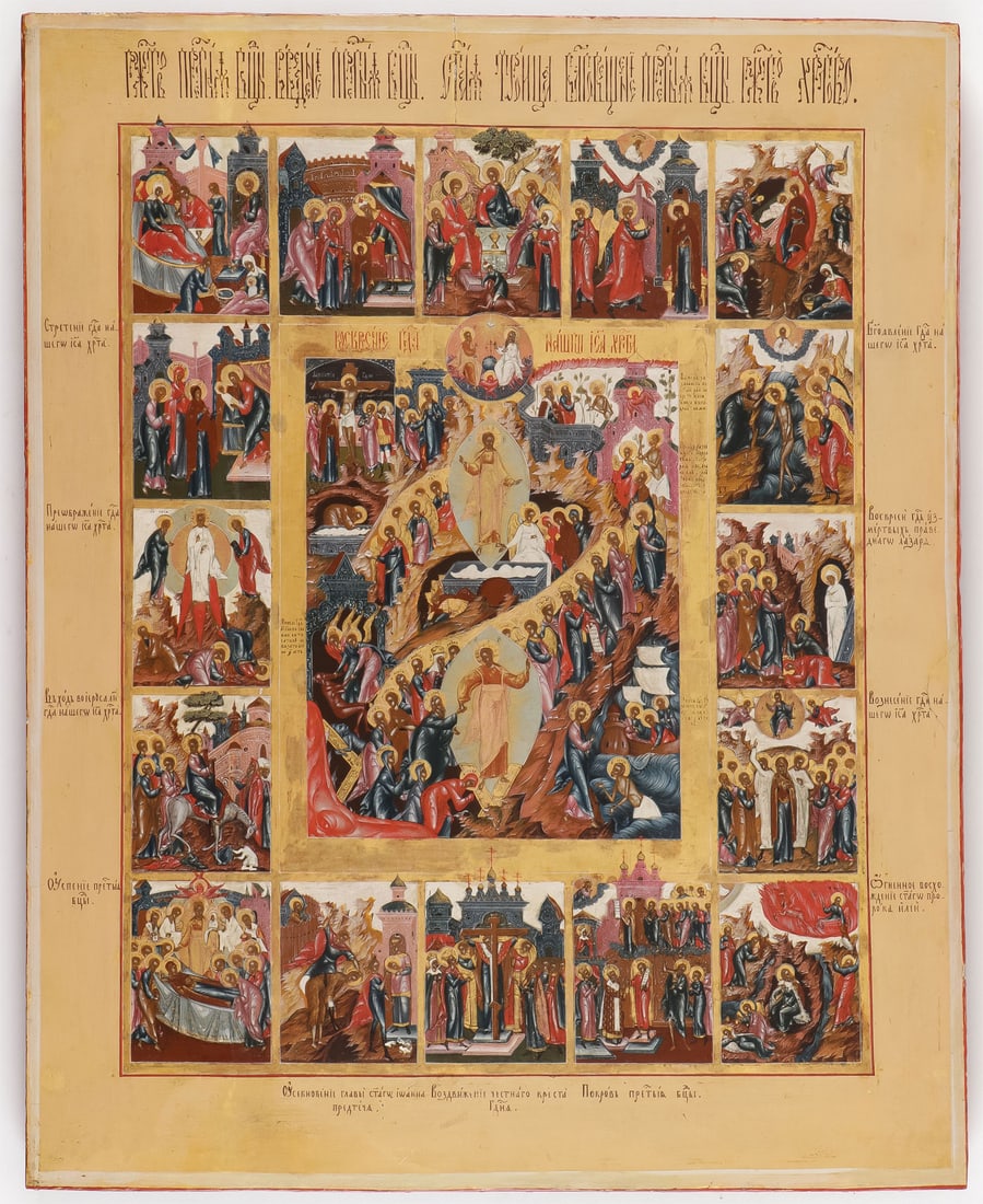 LARGE EXCEPTIONAL PALEKH FEAST DAY ICON, 19TH C (1 of 11)