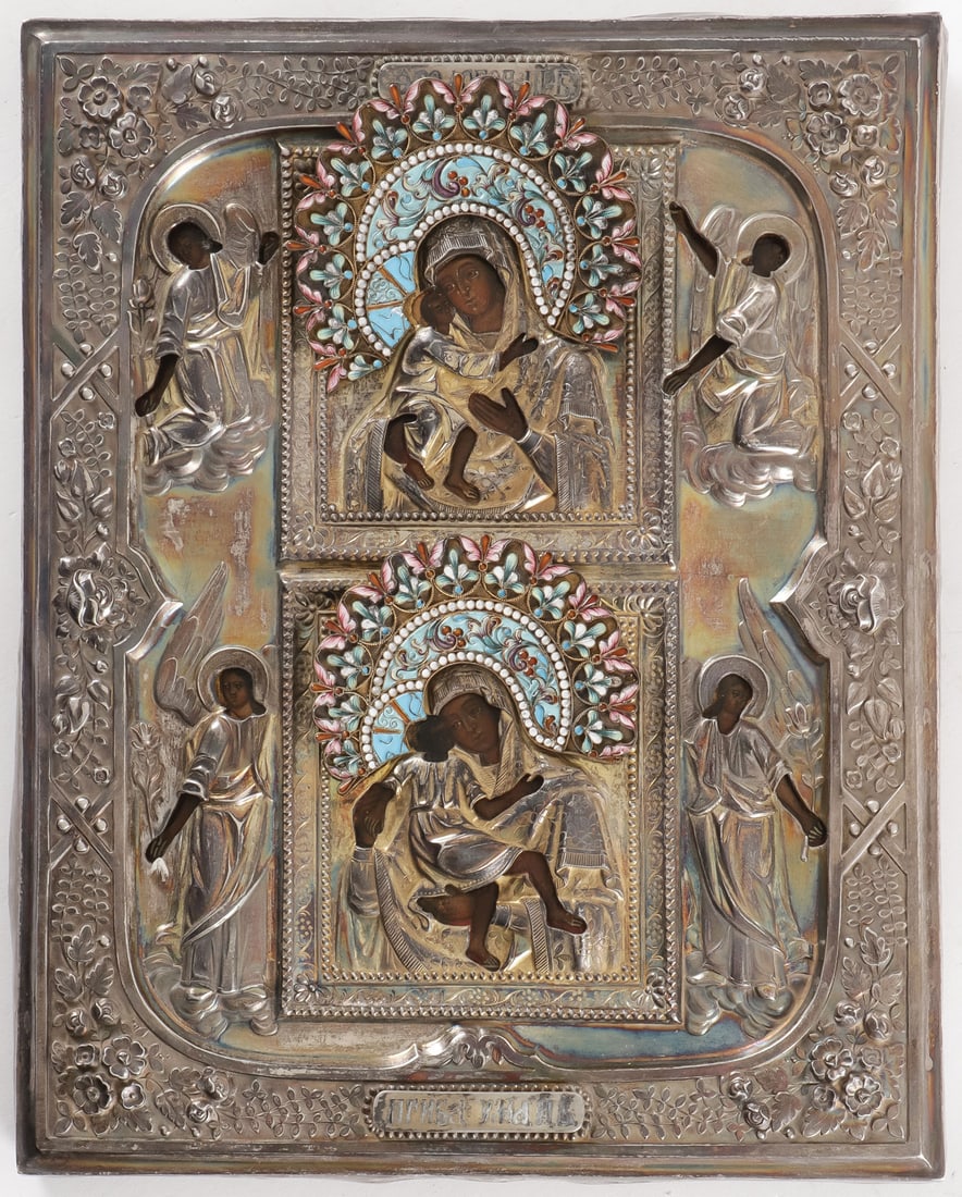 RUSSIAN ICON DEPICTING TWO MOTHER OF GOD IMAGES (1 of 4)