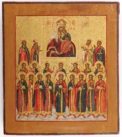 INTERESTING RUSSIAN ICON MOTHER OF GOD & ANGELS