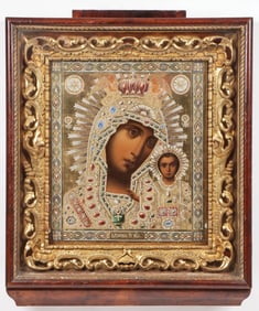 LARGE RUSSIAN ICON, KAZAN MOTHER OF GOD, C. 1875