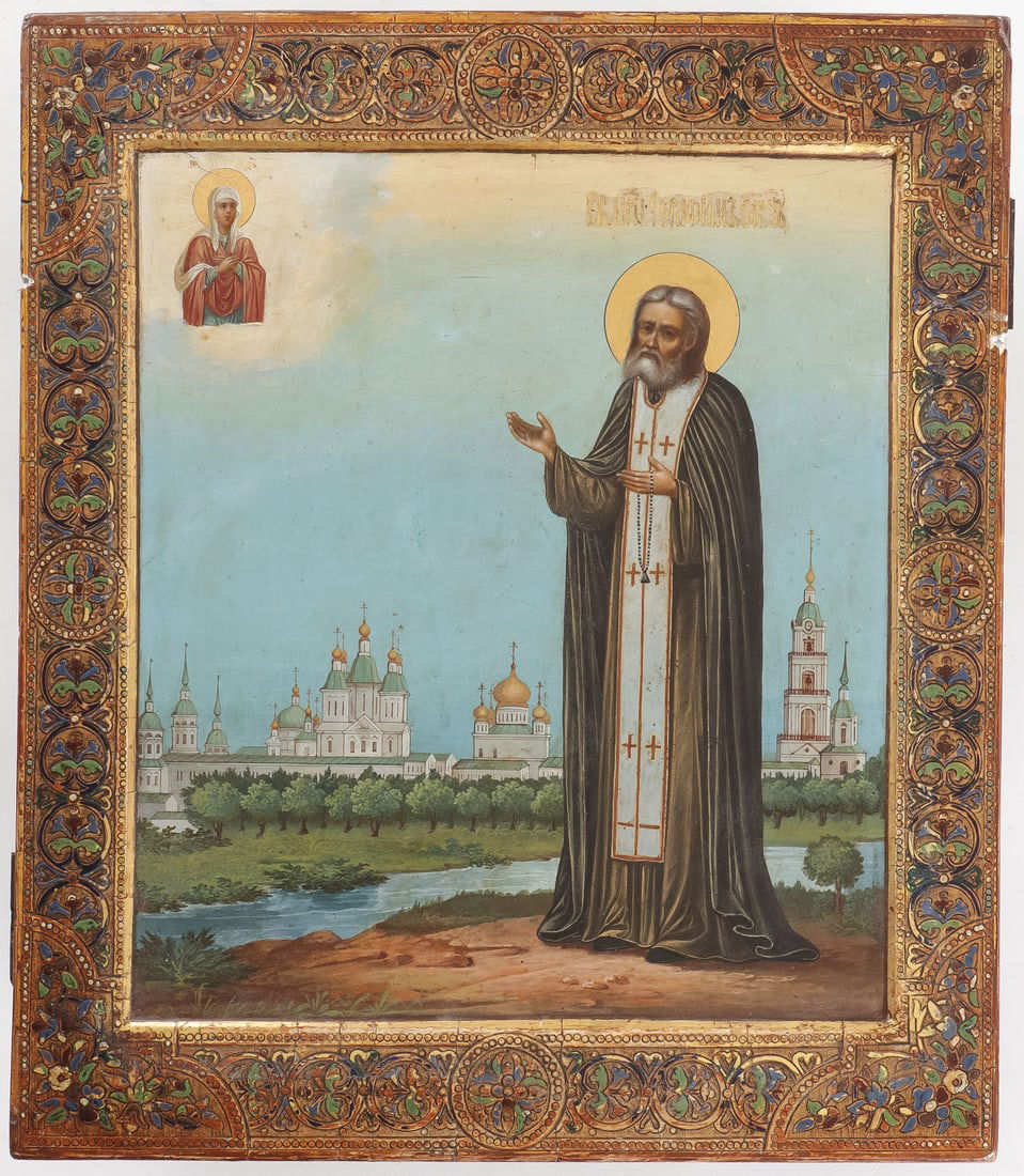 FINE RUSSIAN ICON, ST. SERAPHIM, MSTYORA, C. 1910 (1 of 2)