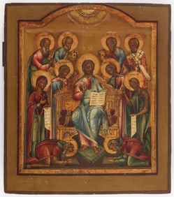 A RUSSIAN ICON OF THE EXTENDED DEISIS, C 1800