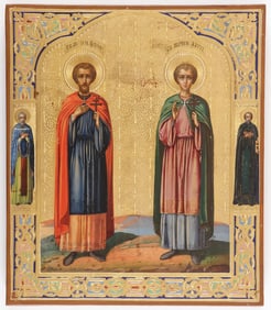 A FINE RUSSIAN ICON FLORUS & LAURUS, C. 1880