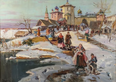 LARGE RUSSIAN PAINTING BY LAPSHIN DATED 1919