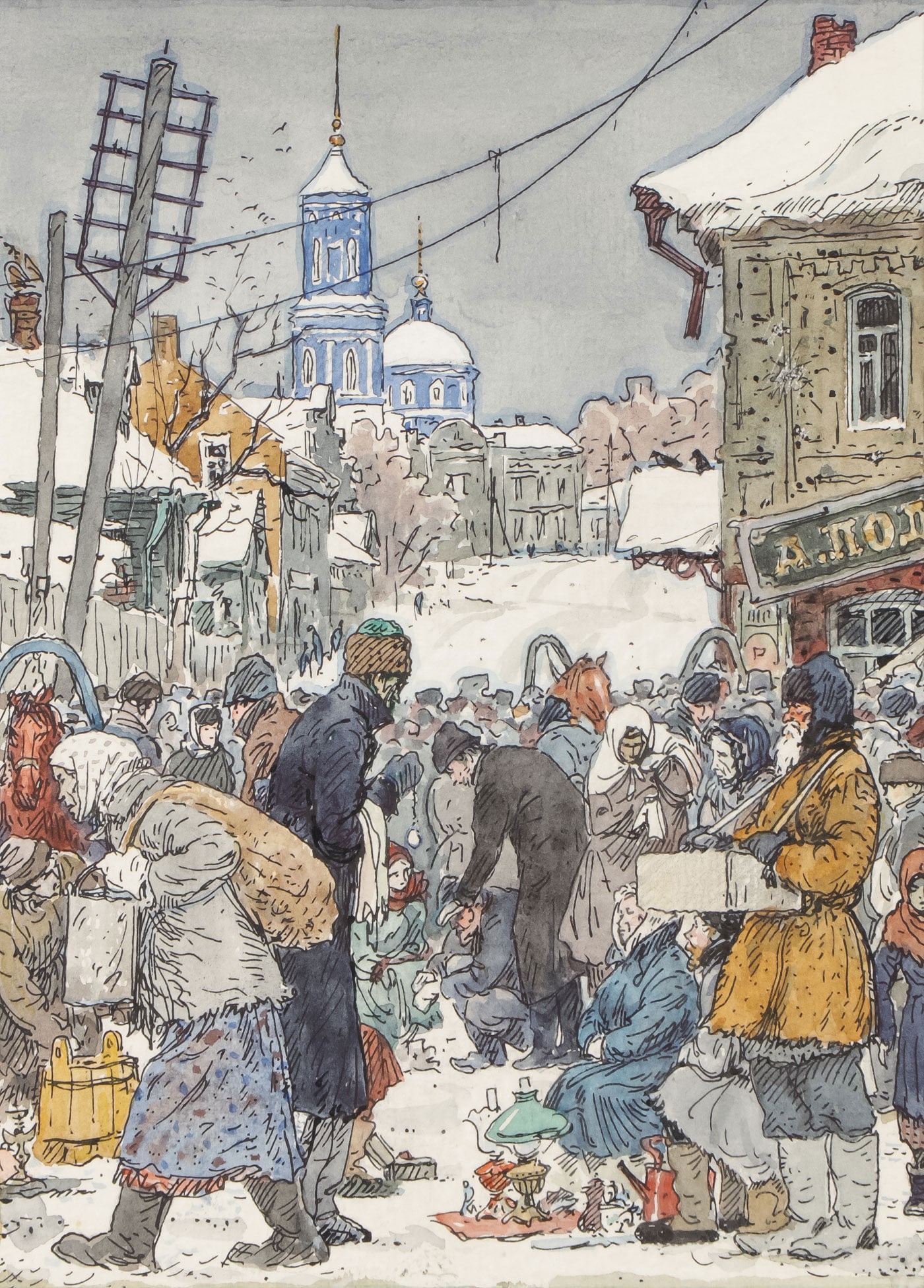 GREAT RUSSIAN ORIGINAL ILLUSTRATION PAINTING (1 of 3)