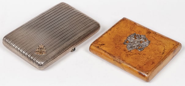 RUSSIAN SILVER & WOOD CIGARETTE CASES, C.1890