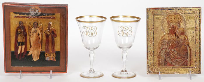 RUSSIAN ICONS & GOBLETS, 19TH C