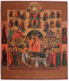 A LARGE RUSSIAN ICON OF THE DORMITION, PALEKH