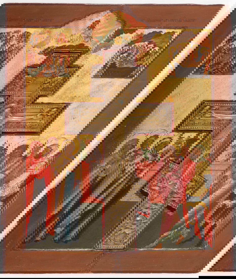 LARGE RUSSIAN ICON OF THE CRUCIFIXION, PALEKH (1 of 2)