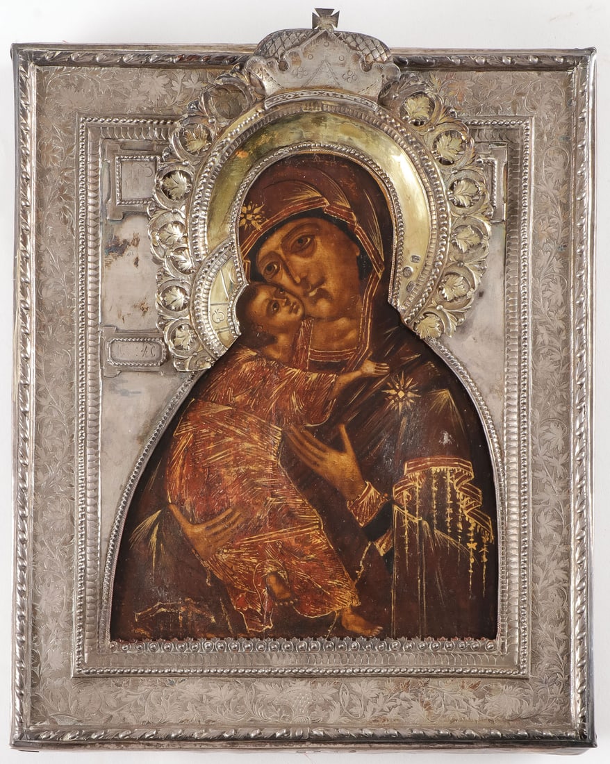 RUSSIAN ICON THE VLADIMIRSKAYA WITH SILVER OKLAD (1 of 5)