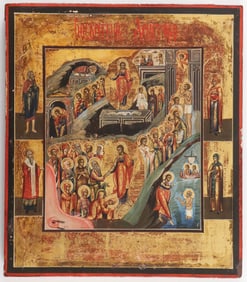 RUSSIAN ICON, RESURRECTION AND DESCENT, 19TH C
