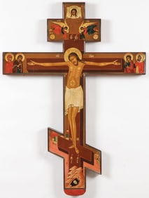 IMPRESSIVE RUSSIAN ICON CRUCIFIX, PALEKH, 19TH C