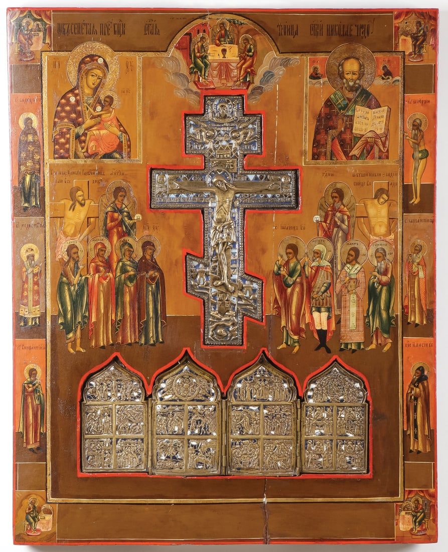 LARGE IMPRESSIVE RUSSIAN ICON OF THE CRUCIFIXION (1 of 2)