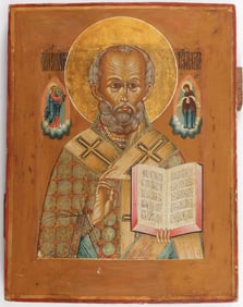RUSSIAN ICON OF SAINT NICHOLAS, PALEKH, 19TH C