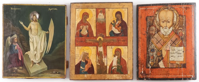 THREE RUSSIAN ICONS, 19TH C
