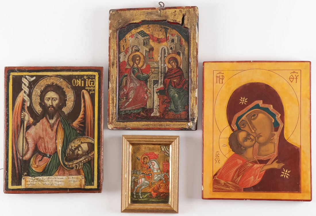 A GROUP OF FOUR ICONS, 19TH/20TH C (1 of 5)