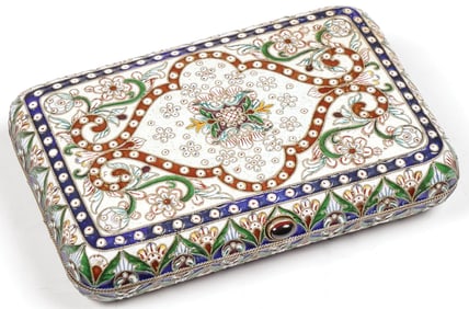 A FABERGE STYLE ENAMELED CIGARETTE CASE