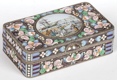 RUSSIAN STYLE SILVER & ENAMEL SNUFF BOX