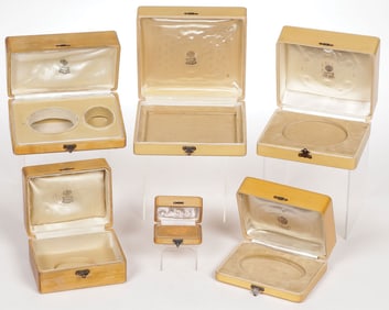 SIX FABERGE STYLE HOLLY WOOD BOXES