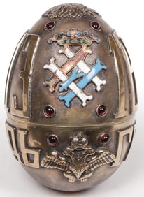 RUSSIAN STYLE SILVER & ENAMELED EGG