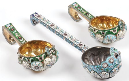 RUSSIAN SILVER & ENAMEL LADLE & KOVSHI