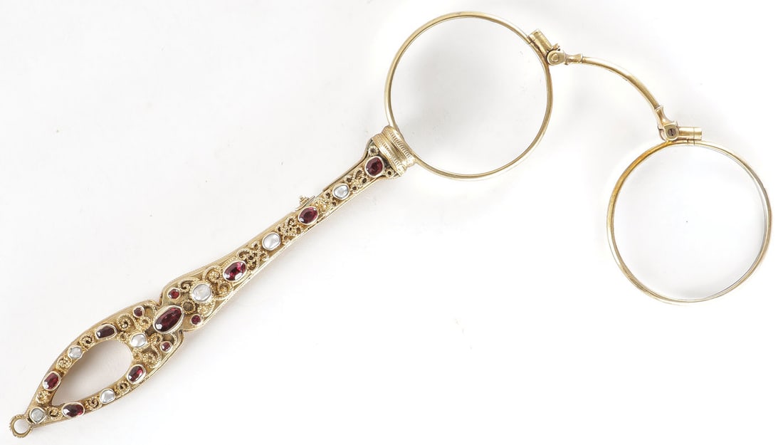 A SILVER GILT GEM SET LORGNETTE (1 of 2)