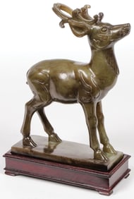FINE CHINESE CARVED JADE DEER, QING DYNASTY