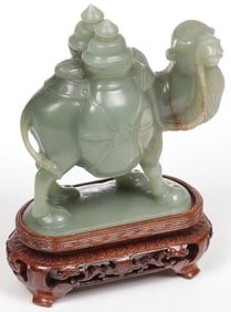 CHINESE CARVED JADE FIGURAL LIDDED VESSEL, QING