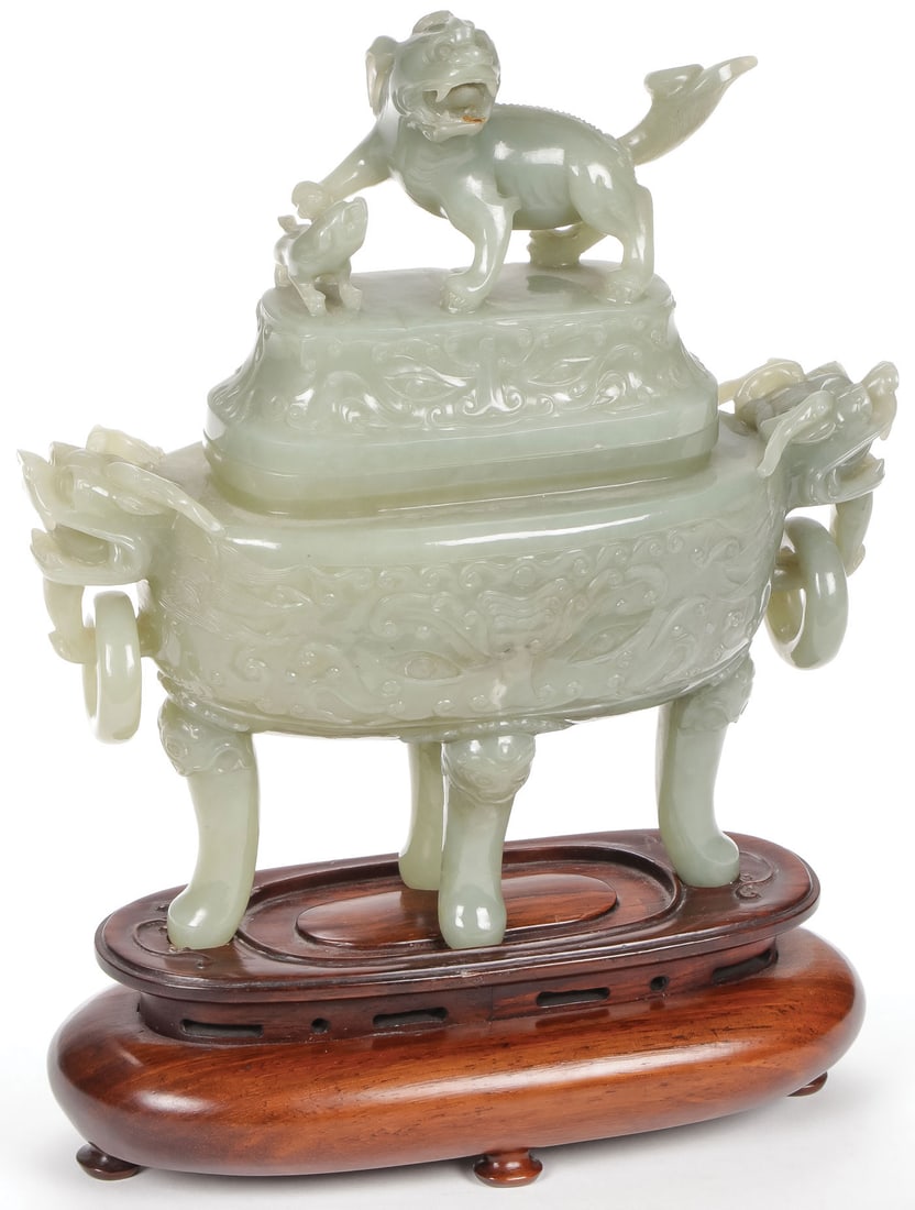 CHINESE CARVED JADE CENSER, QING DYNSASTY (1 of 5)