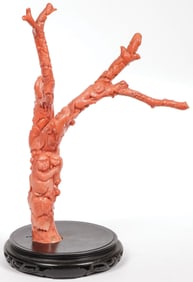 CHINESE CARVED CORAL FIGURAL GROUP