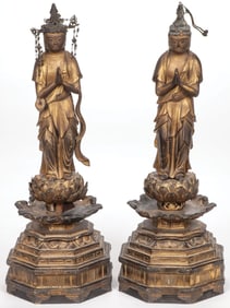 PR JAPANESE CARVED GILT WOOD SHRINE FIGURES